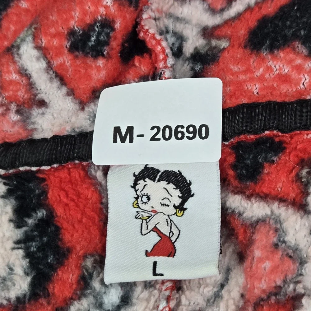 Betty Boop Women Sleepwear‎ L Red Graphic Fleece One Piece Pajama Jumpsuit